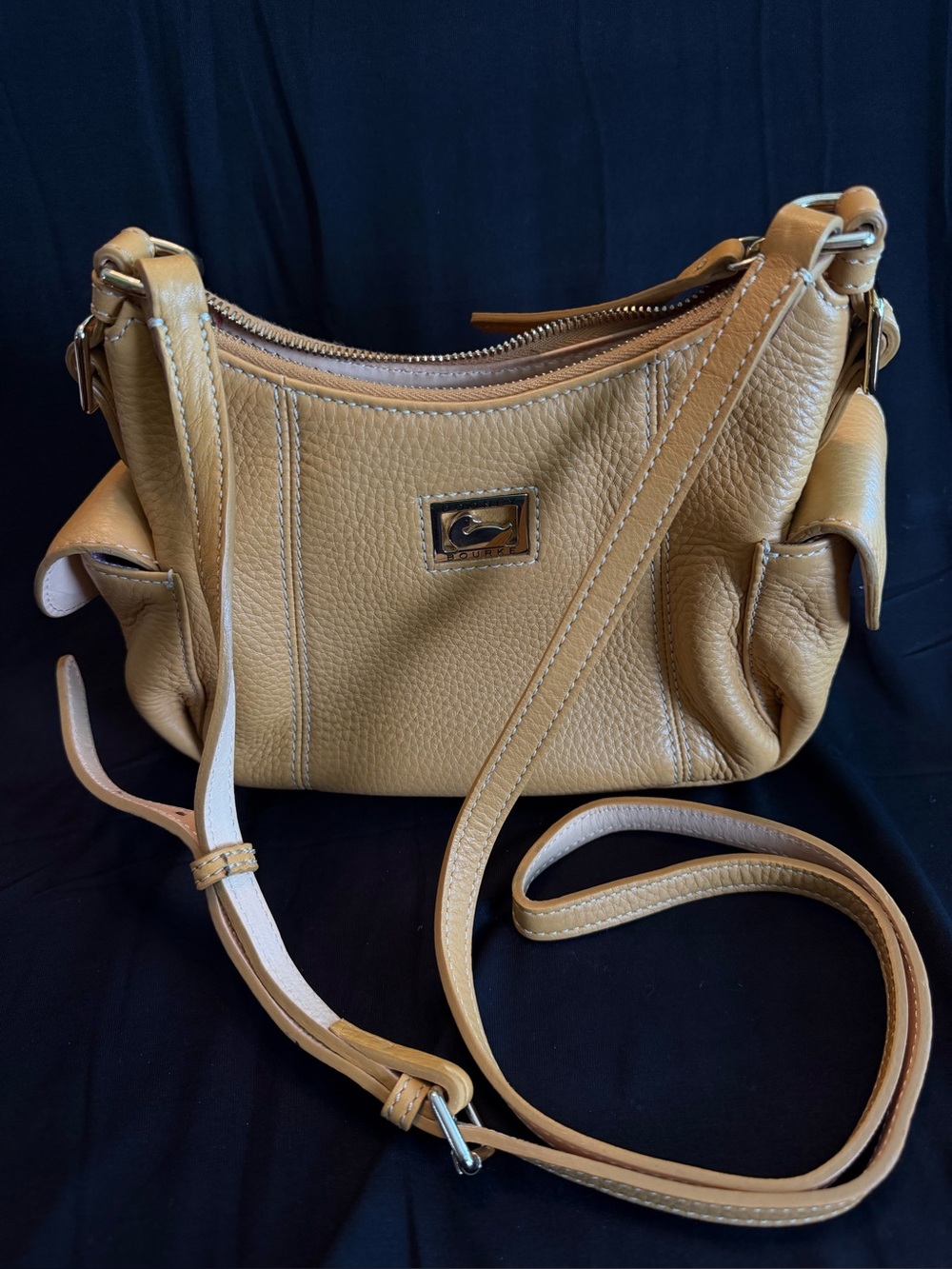 Dooney & Bourke Mustard Yellow Pebbled Leather Pocket Satchel Crossbody